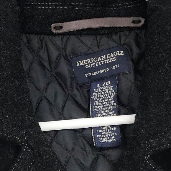 American Eagle Black Wool Blend Double Breasted Button Short Cut Pea Coat - Picture 16 of 16